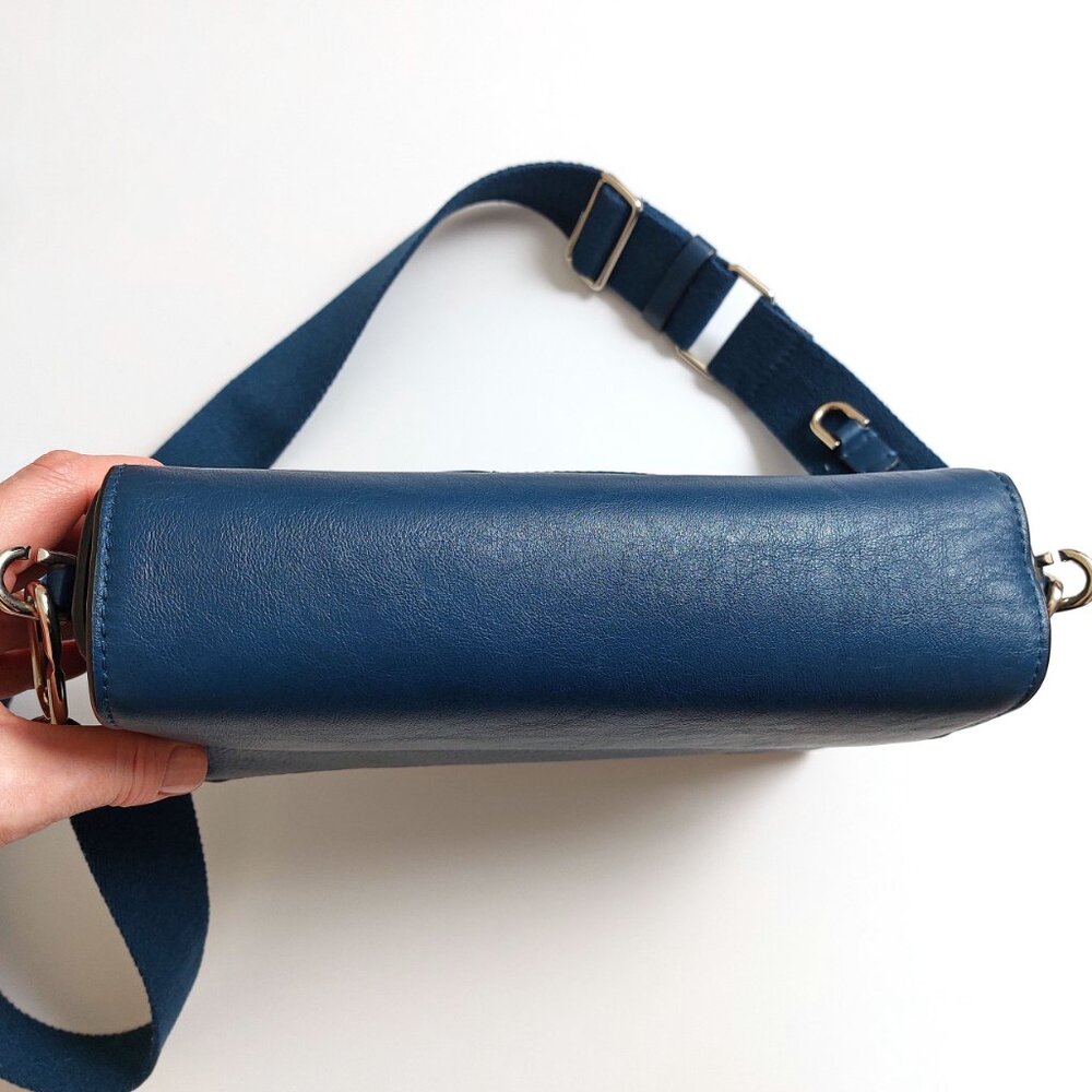 ECCO Pinch Bag Large – Seaport Teal Blue Leather Crossbody with Canvas Strap - Picture 11 of 16